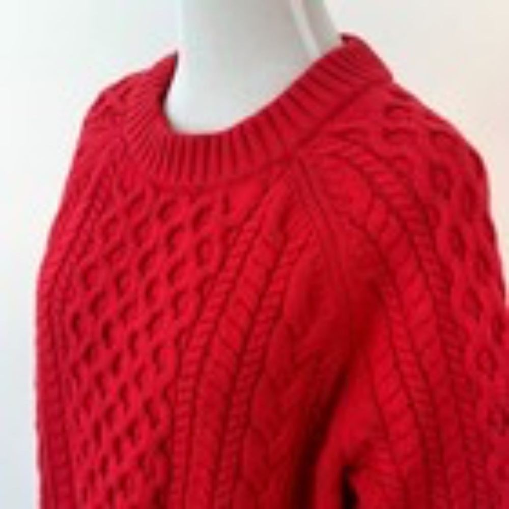 J. CREW Cable Knit Women’s XL Red Sweater Holiday Fisherman Nautical Preppy Cozy - Picture 3 of 11